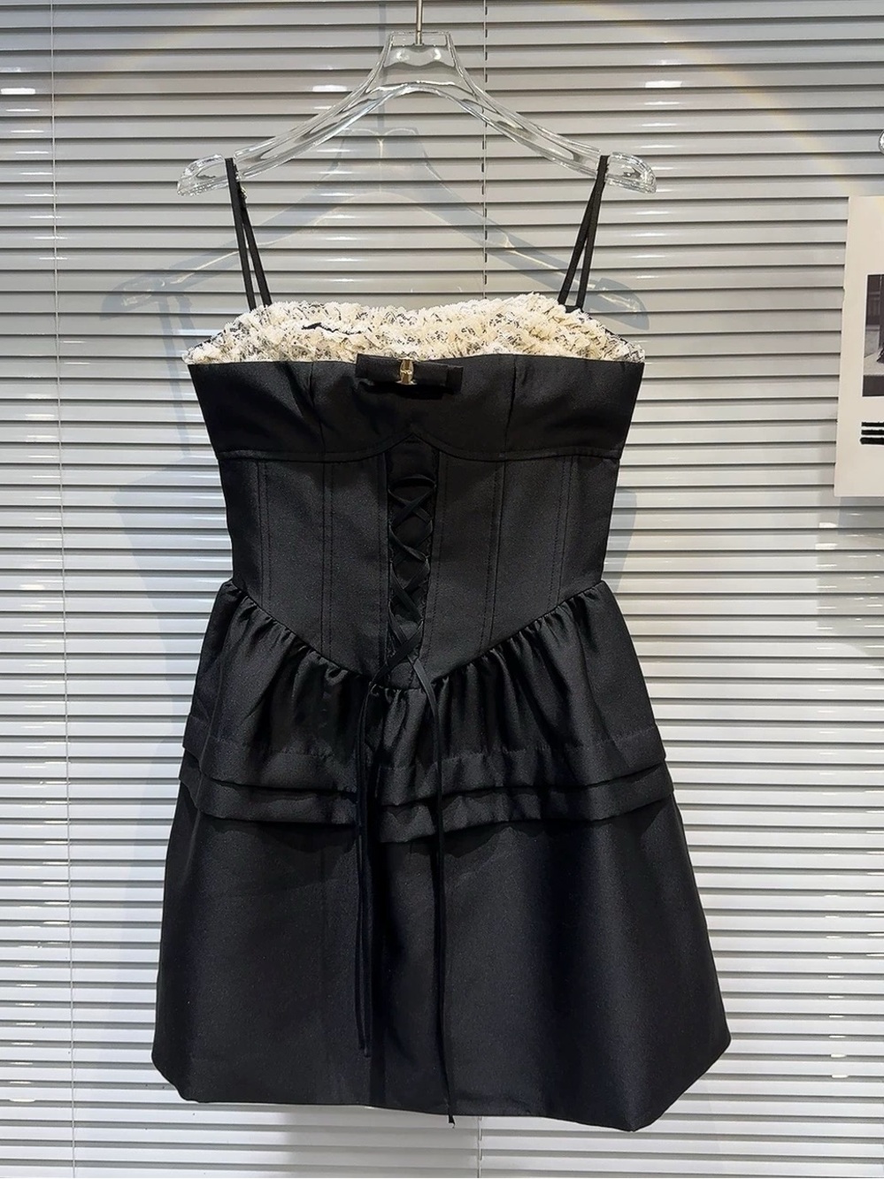 Classic Black Strapless Corset Dress with Lace Trim - Picture 2 of 3